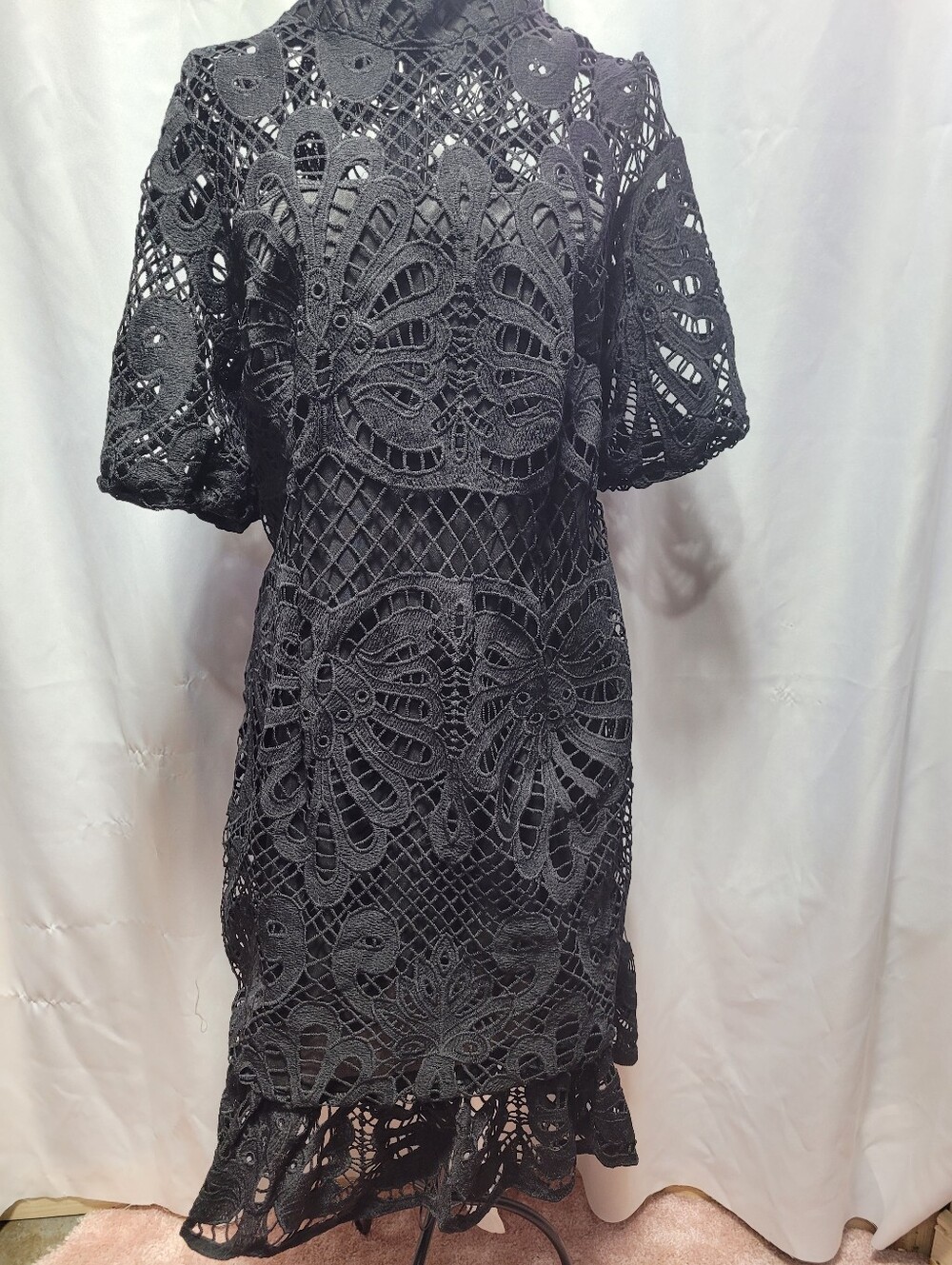 SHEIN Black Crochet Lace Short Sleeve Dress Top